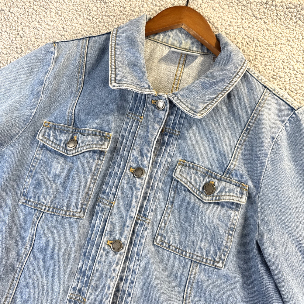 Women Casual Denim Jacket Blue Long Sleeve Button Up Size Large Valerie Stevens